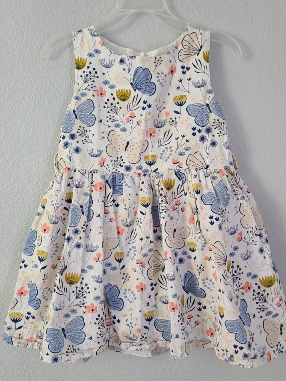 Bear Leader Girls Butterfly Floral Sleeveless Dress White & Blue Sz 130 (7apprx)